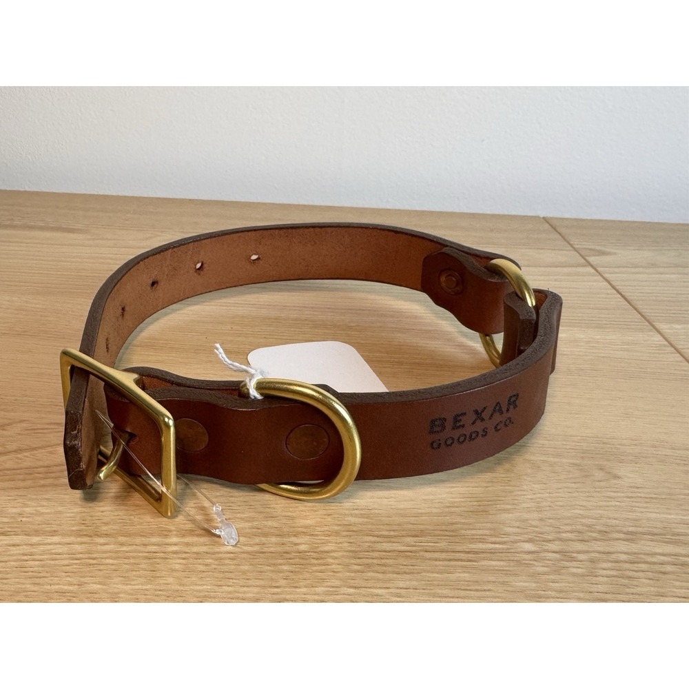 Bexar Goods Co Brown Leather Dog Collar Solid Brass Hardware USA 15" M